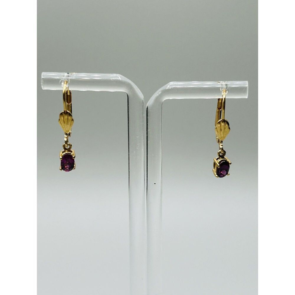 Karis Earrings Gold-tone Purple Stone Oval Prong Set Open Back Lever Back Style - Picture 1 of 10
